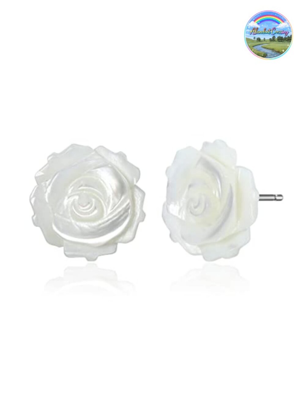 Carved Mother of Pearl Rose Stud Earrings